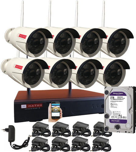 Kit 8 Cámaras Seguridad Wifi 1080p Full Hd Disco 2tb Matko