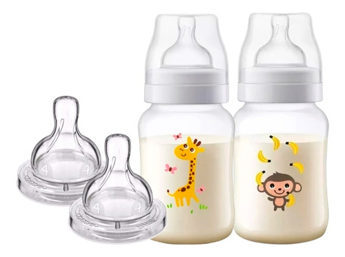 Mamadeira Classica Avent 260ml Girafa E Macaco Kit Bico N 4