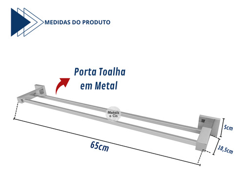 Porta Toalha Duplo De Parede Para Banheiro Cromado Inox