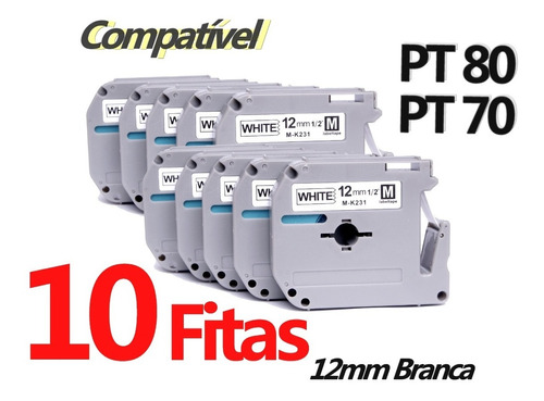 10 Fitas Compatível Brother Pt 80 Mk 231 M231 M-k231 12mm