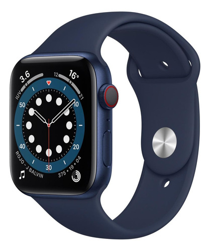 Imagem 1 de 8 de Apple Watch  Series 6 (GPS+Cellular) - Caixa de  alumínio azul de 44 mm - Pulseira esportiva azul-marinho