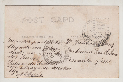 1911 Postal Cursada A Estancia Las Palmas De Treinta Y Tres 