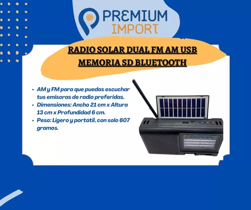 Radio Solar Dual Fm Am Usb Memoria Sd Bluetooth