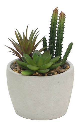 Maceta Cemento Decorativa Con Planta Artificial Pettish