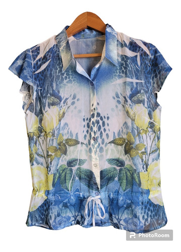 Camisa Gasa Estampada Azul - Talle L 