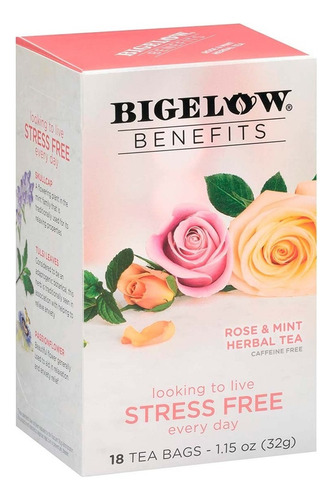 Té Bigelow Benefits Stress Free Rose Mint Menta Libre Estrés