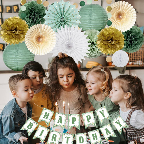 Decoraciones De Fiesta Verde Salvia Y Dorado Para Cumpleaños