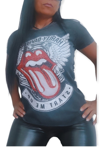 Remera Rolling Stones Harley Davidson Prelavada Rock