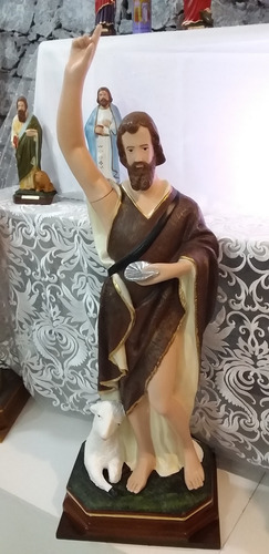 Imagem São João Batista 120 Cm Gesso Resinado + Base Madeira