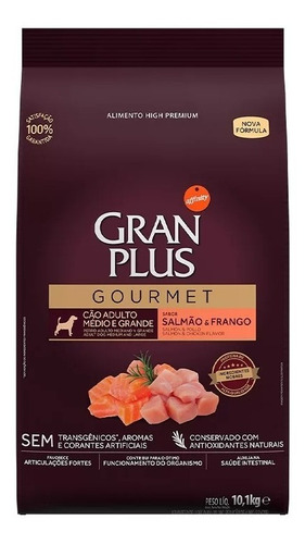 Ração Cães Méd Grandes Salmão Frango Gourmet 10,1kg Granplus