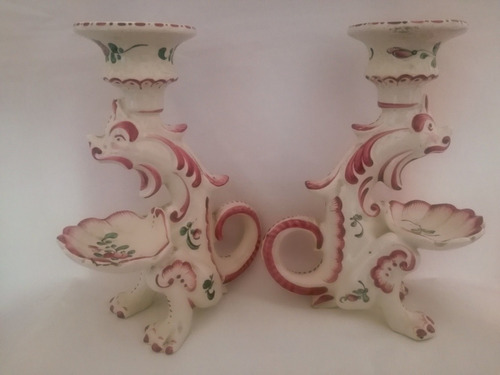Antiguos Candelabros Despojador Dragones Franceses Porcelana