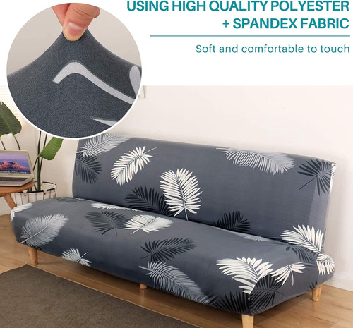 Funda Elástica Sofá Cama Sin Brazos, Estampado De Hoj...