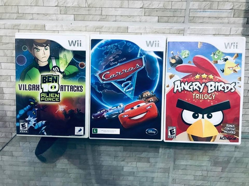 Kit 3 Jogo Nintendo Wii Ben 10 Alien F, Angry Birds E Carros