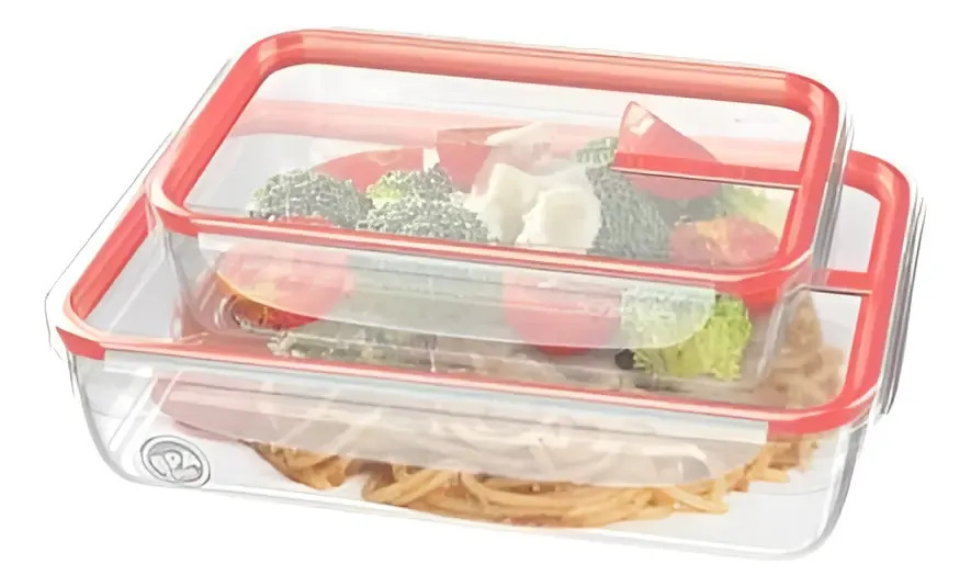 Conjunto 2 Potes Herméticos De Plástico Com Travas Sanremo Cor Coral