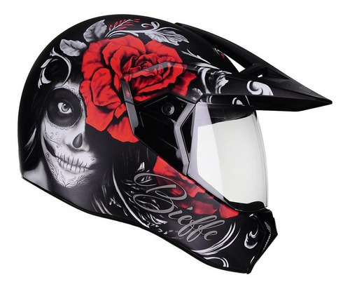 Capacete Bieffe Senorita Preto Fosco E Vermelho Tamanho 58