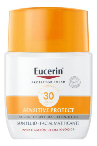 Protector solar  Eucerin  Sensitive Protect Sun Facial Matificante 30FPS  en fluído 50mL