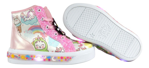 Tenis Unicornio Niña Luces Led Bota Brillos Velcro Botas