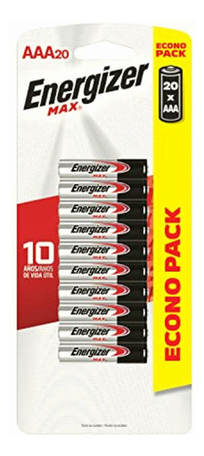 Energizer, Pila Max Alcalinas Aaa, 20 Pilas, Blanco/rojo