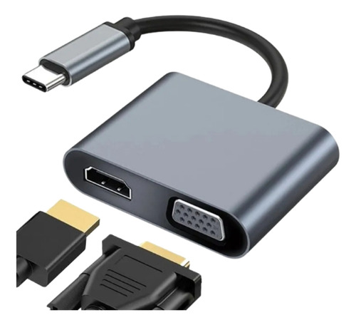 Adaptador Vídeo 2 En 1 4k Usb-c A Hdmi Vga 60hz Simultáneo 