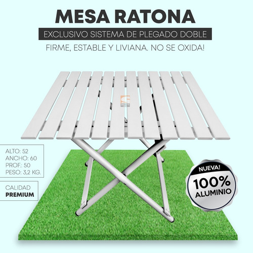 Imagen 3 de 10 de Mesa Plegable Ratona 100% Aluminio 60x50 Calidad Premium