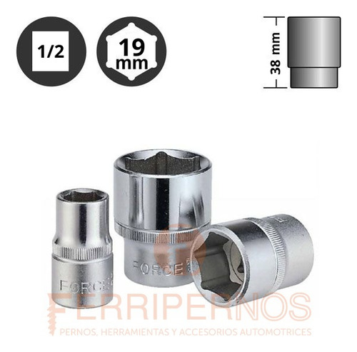 Dado Hexagonal Corto Cuadrante 1/2 De 19mm Marca Force