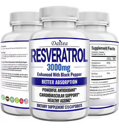 Resveratrol 3000mg 120 Cápsulas Antioxidante Original