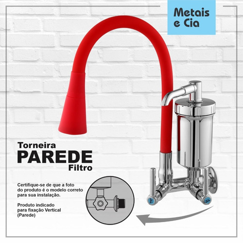 Imagem 2 de 10 de Torneira Com Filtro Gourmet Pia Cozinha Parede 2 Jatos Metal