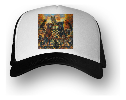 Gorra Perro Ajedrez Jugando En El Parque Arte