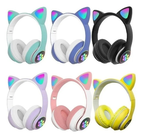 Fone Ouvido Bluetooth Orelha Gatinho Luz Rgb Led Headphone Cor Rosa