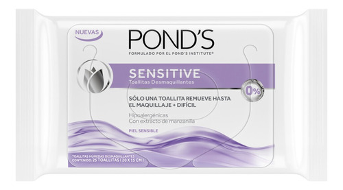 Desmaquillante toallitas Pond's Sensitive para piel sensible por unidad de 25