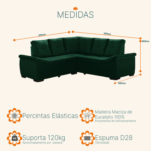 Sofá de Canto 5 Lugares Suede Japão Verde Sofá Casa