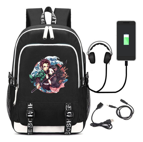 Mochila Casual Anime Puerto Carga Usb Para Senderismo Regalo