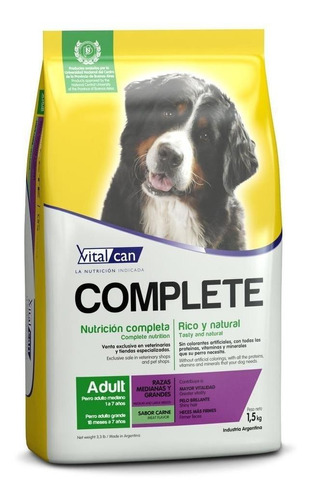 Alimento Vitalcan Complete para perro adulto de raza mediana y grande sabor carne en bolsa de 1.5 kg