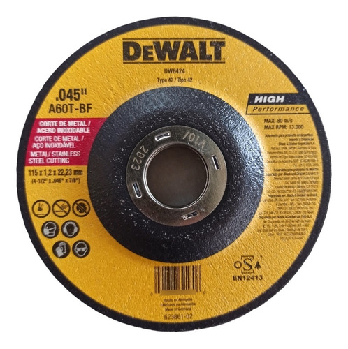 Disco Corte Dewalt 4 1/2 Dw8424