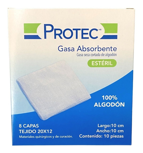 Gasas Estériles Protec Absorbentes 10x10cm 1 Pack De 10 Pzs