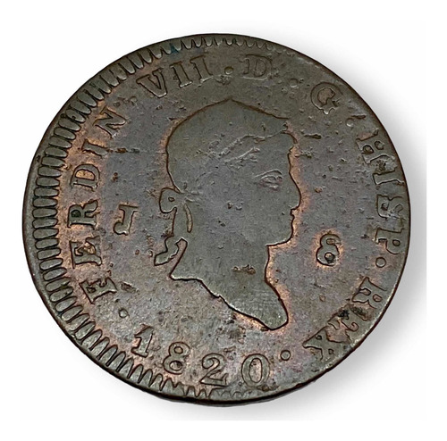 Antigua Moneda Cobre España 8 Maravedis 1820 R. Fernando Vii (Usado)