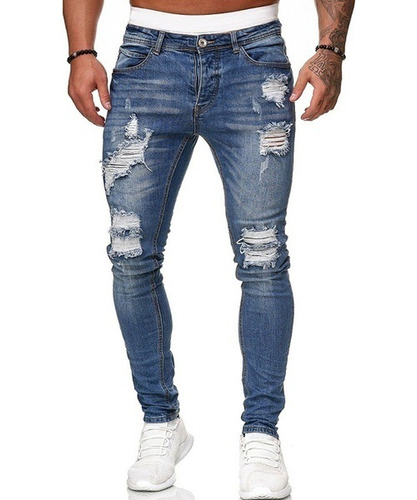 Jeans Ajustados De Mezclilla Rasgados Y Modernos For Hombre