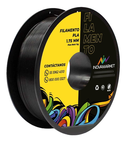 Filamento Pla 1.75 Mm Color Negro Enrollado Perfecto