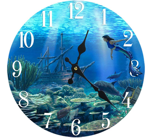 Sea Creations Reloj De Pared De Cristal De Sirena Nuevo 13x 