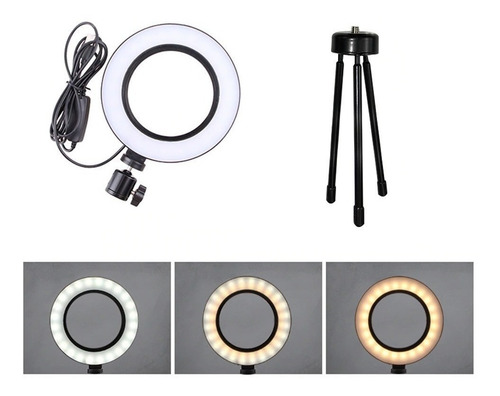Ring Light Led Mesa Iluminador Pequena Tripé 6 Polegada 16cm