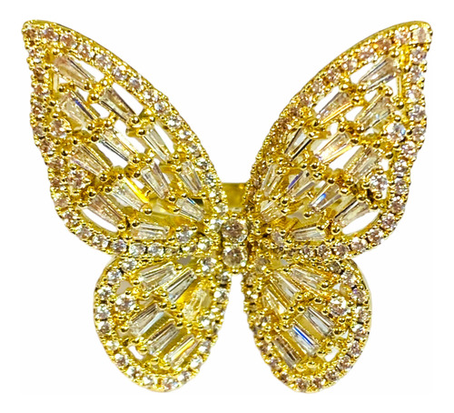 Anillo Mariposa Cristales Swarovski Blanco Baño Oro Amarillo