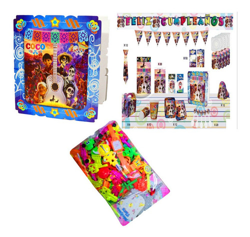 Kit Decoración Piñata Y Relleno Figura Fiesta Coco X24