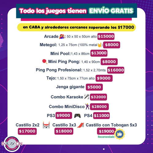 Imagen 3 de 10 de Alquiler Metegol Tejo Juegos Ping Pong Pool Jenga Arcade Ps4