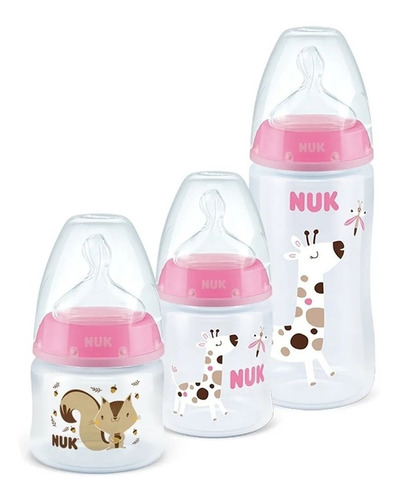 Kit 3 Mamadeiras Nuk Starter 90 150 300ml Menina Cor Rosa