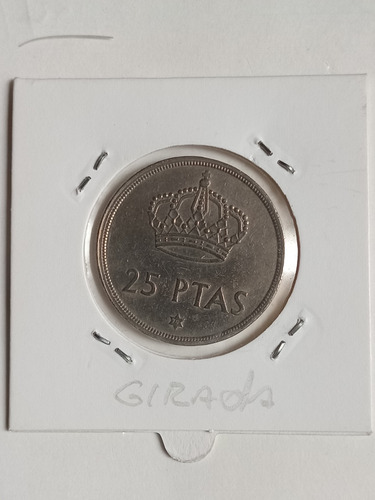 España 1975. Moneda De 25 Pesetas C/ Error. Leve Giro. Mira! (Usado)