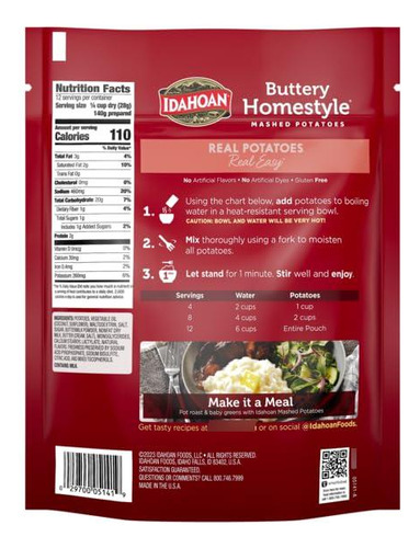 Puré De Papas Idahoan Buttery Homestyle 8 Paquetes 12 Oz
