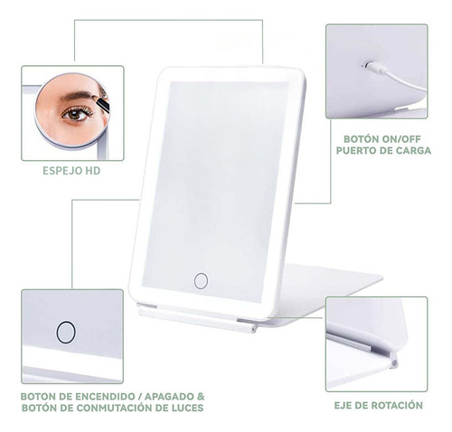 Espejo Para Maquillaje Con Luz Y Espejos Portatil Recargable
