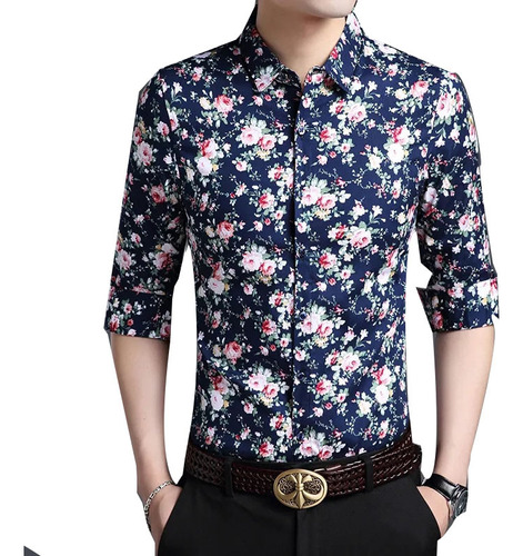 Camisa Con Estampado De Flores Para Hombre, Camisa De Vestir