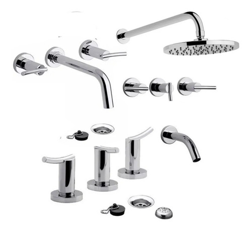Imagen 1 de 4 de Combo Griferia Baño Fv Libby Ducha Lavatorio Pared Bidet