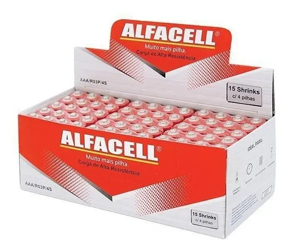 Pilha AAA Alfacell Zinc, Pack com 60 Unidades, para Brinquedos e Relógios